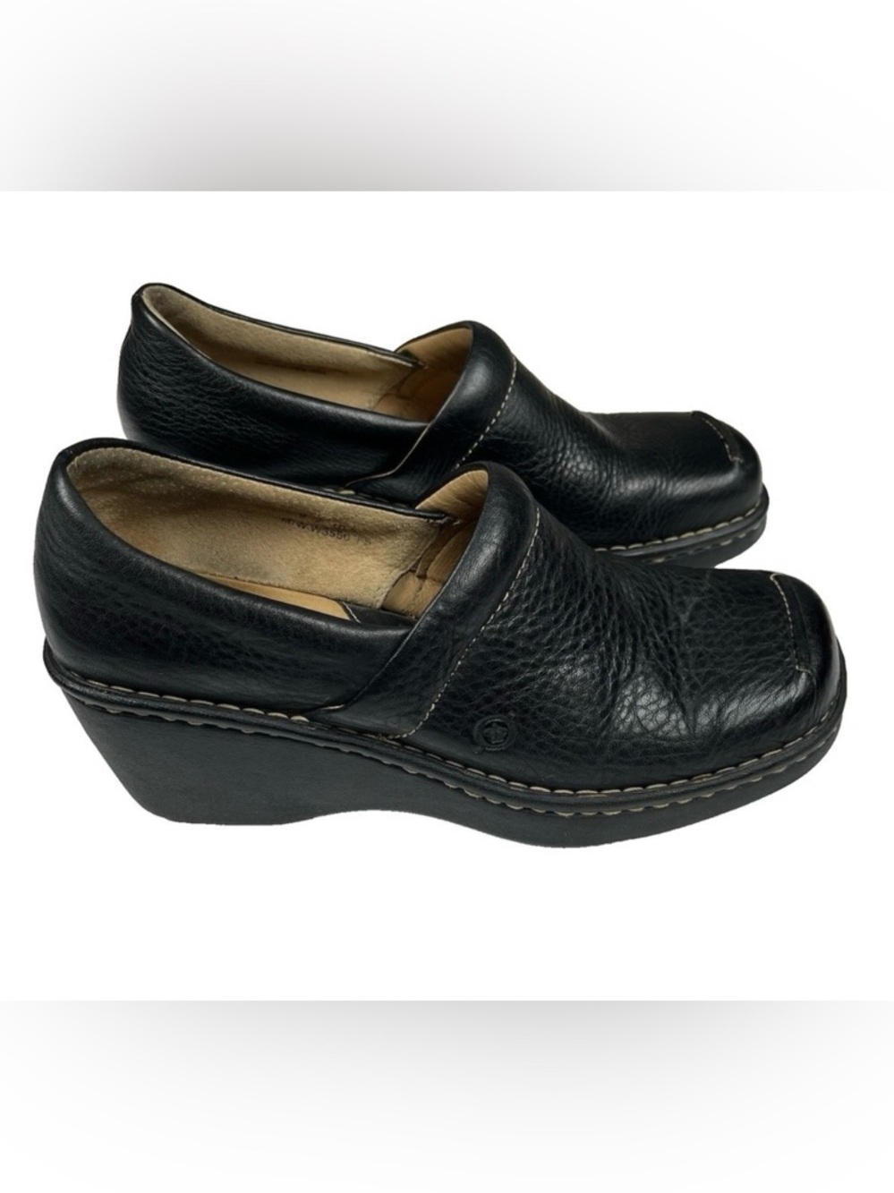 Børn‎ EUC Women's Black Leather Wedge Comfort Slip-on Clogs Size 9 US 41.5 EU